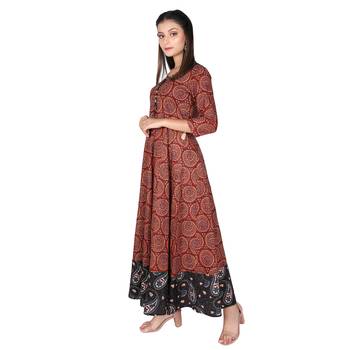 Women   s Maroon Cotton Printed Flared Long Dress 4