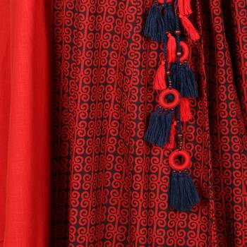 Women   s Red Cotton Printed Yoke Kalidar Flared Dress 5