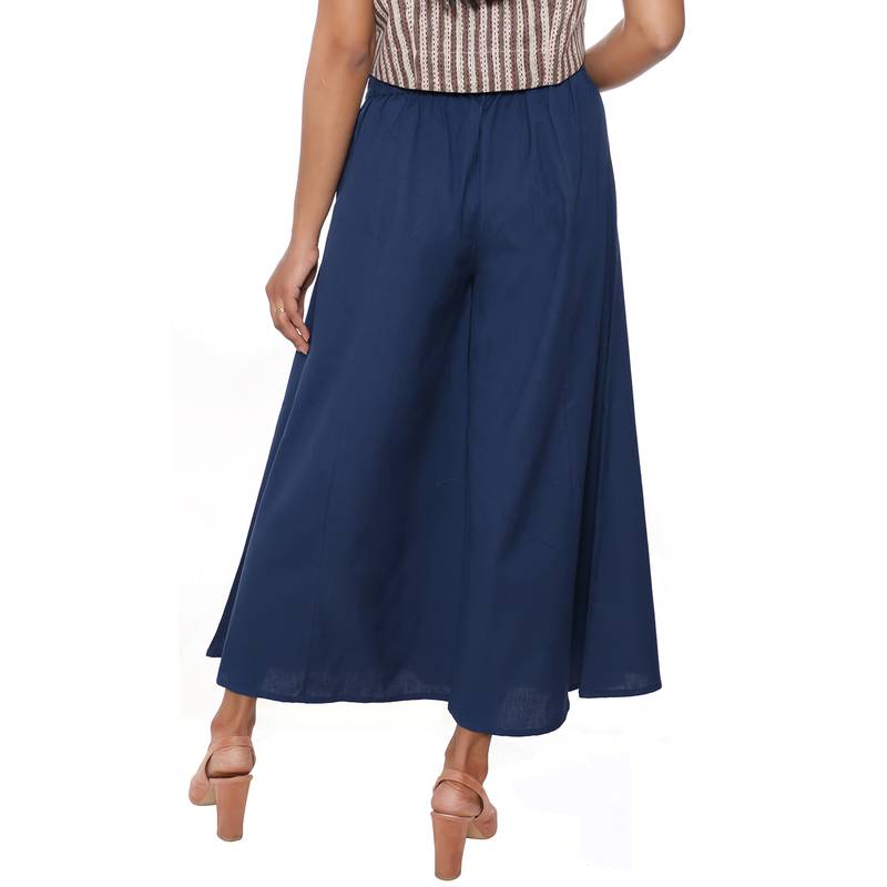 Women Navy Blue Solid Cotton Culottes