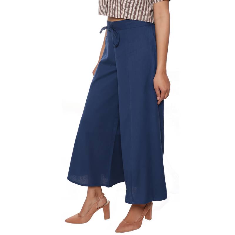 Women Navy Blue Solid Cotton Culottes