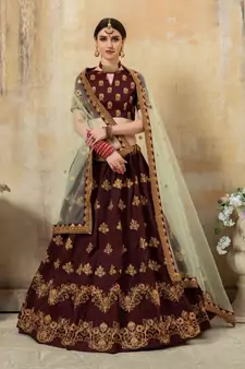 Maroon Dori And Zari Embroidered Silk Semi Stitched bridal lehenga