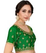 Green Semi Stitched Raw Silk Blouse With Hand Work
