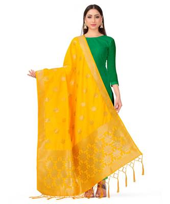 Women'S  Mustard Banarasi Art Silk Dupatta 1