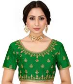 Green Semi Stitched Raw Silk Blouse With Hand Work