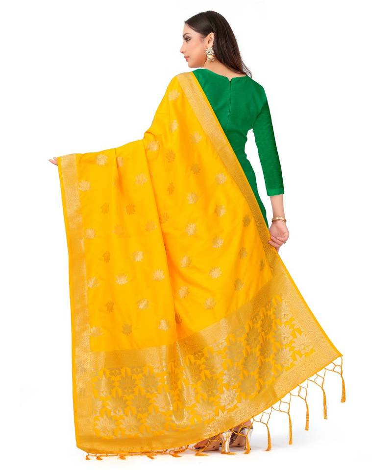 Women'S  Mustard Banarasi Art Silk Dupatta
