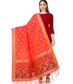 Women'S  Peach Banarasi Art Silk Dupatta