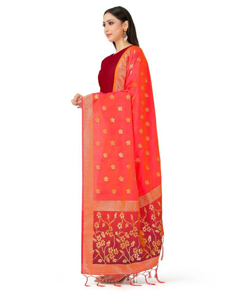 Women'S  Peach Banarasi Art Silk Dupatta