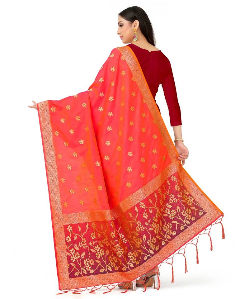 Women'S  Peach Banarasi Art Silk Dupatta