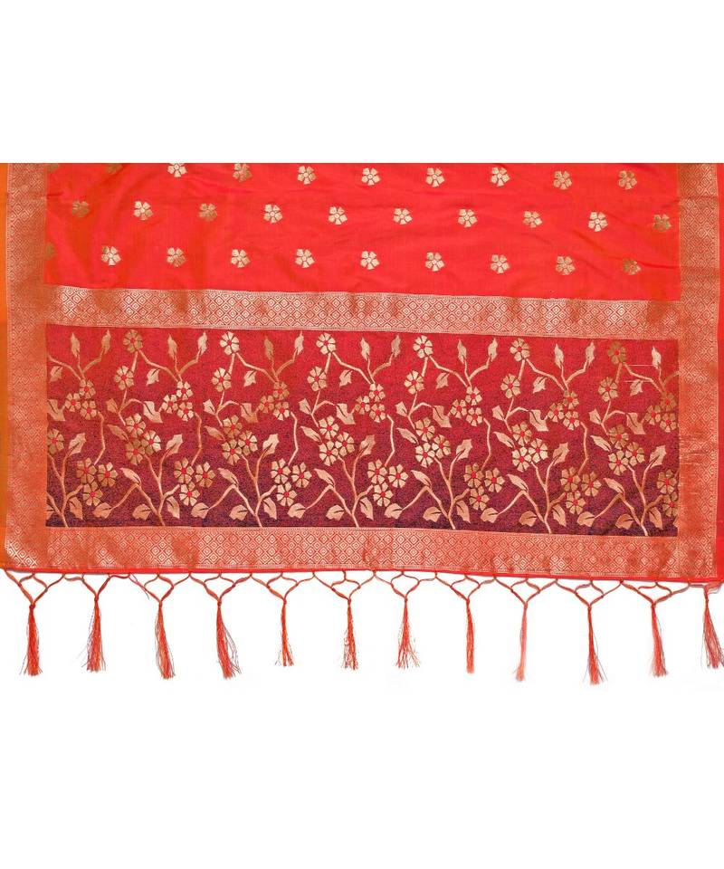 Women'S  Peach Banarasi Art Silk Dupatta