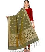 Women'S  Olive Banarasi Art Silk Dupatta