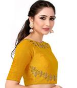 Mustard Semi Stitched Raw Silk Blouse With Hand Work