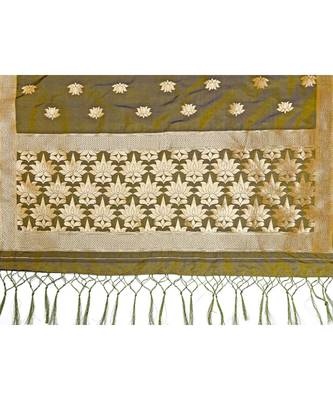 Women'S  Olive Banarasi Art Silk Dupatta 4