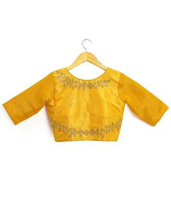 Mustard Semi Stitched Raw Silk Blouse With Hand Work 4