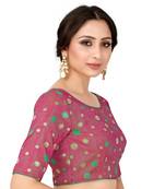 Pink Semi Stitched Art Silk Blouse With Woven With Zari All Over