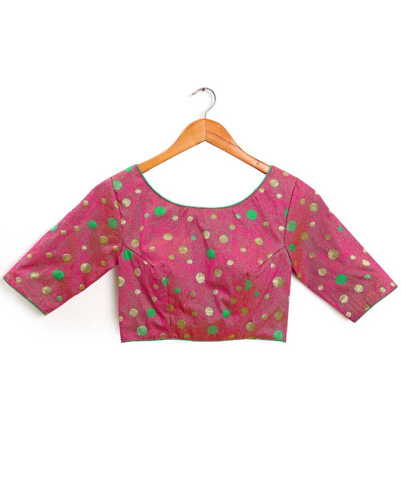 Pink Semi Stitched Art Silk Blouse With Woven With Zari All Over