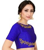 Blue Semi Stitched Raw Silk Blouse With Hand Work