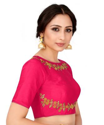 Pink Semi Stitched Raw Silk Blouse With Hand Work 1