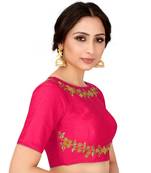 Pink Semi Stitched Raw Silk Blouse With Hand Work