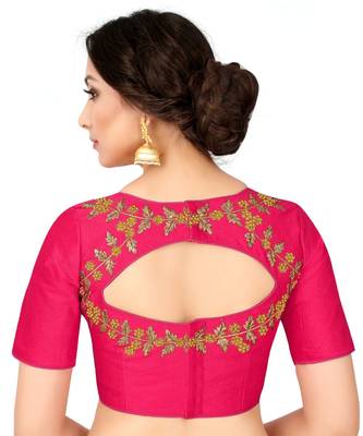 Pink Semi Stitched Raw Silk Blouse With Hand Work 3