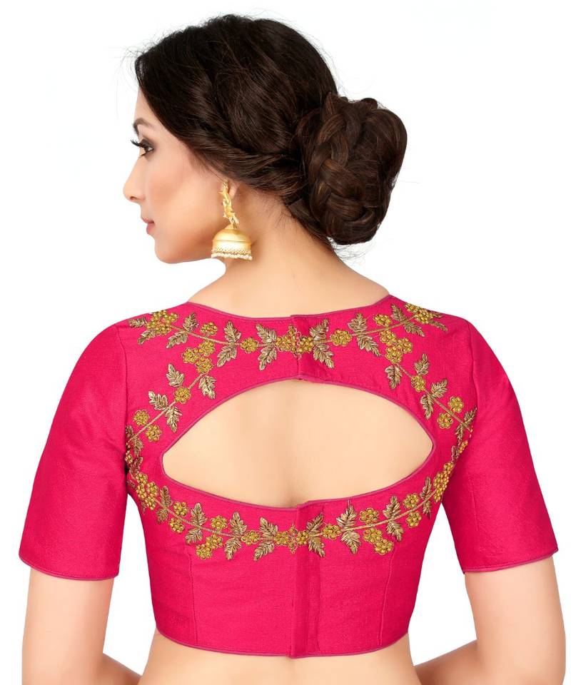 Pink Semi Stitched Raw Silk Blouse With Hand Work
