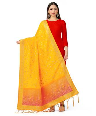 Women'S  Mustard Banarasi Art Silk Dupatta 1