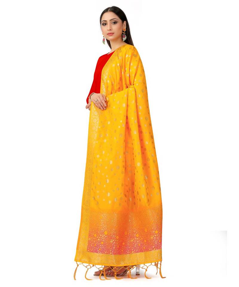 Women'S  Mustard Banarasi Art Silk Dupatta
