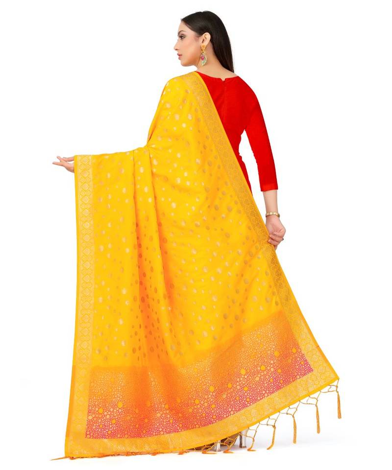 Women'S  Mustard Banarasi Art Silk Dupatta