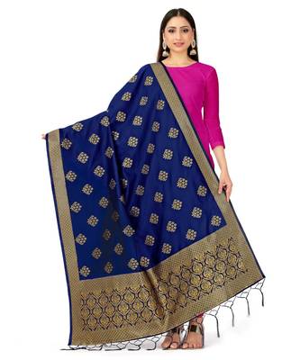 Women'S  Blue Banarasi Art Silk Dupatta 1