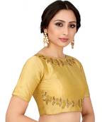 Yellow Semi Stitched Raw Silk Blouse With Hand Work