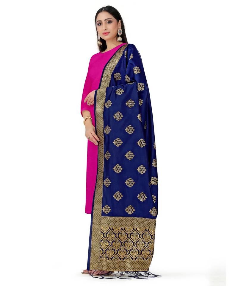 Women'S  Blue Banarasi Art Silk Dupatta