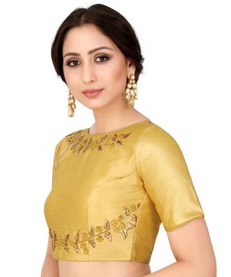 Yellow Semi Stitched Raw Silk Blouse With Hand Work 2