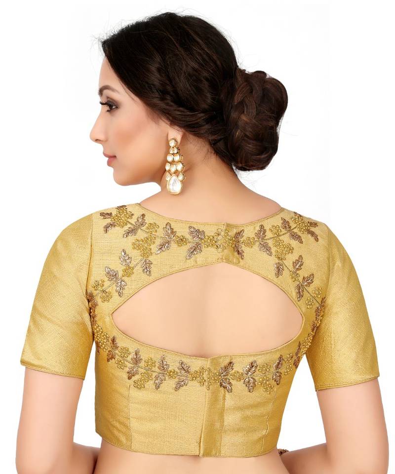 Yellow Semi Stitched Raw Silk Blouse With Hand Work
