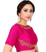 Pink Semi Stitched Raw Silk Blouse With Hand Work