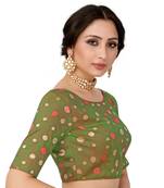 Green Semi Stitched Art Silkblouse With Woven With Zari All Over