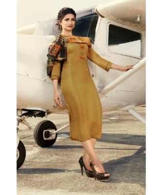 Mustard Embellished Printed Party Wear Kurti 1