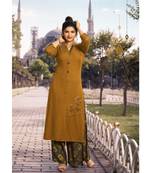 Mustard Embellished Printed Party Wear Kurti