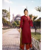 Red Embellished Printed Party Wear Kurti