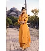 Mustard Embellished Printed Party Wear Kurti