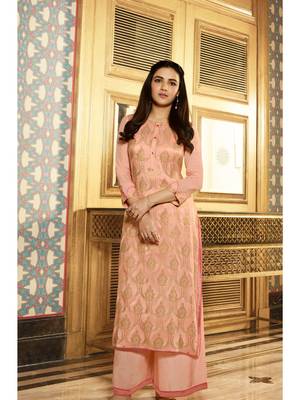 Peach Embellished Printed Party Wear Kurti 1