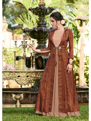 Brown Embellished Printed Party Wear Kurti 1