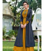 Mustard Embellished Printed Party Wear Kurti