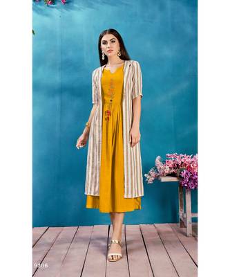 Mustard Embellished Printed Party Wear Kurti 1
