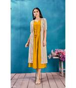 Mustard Embellished Printed Party Wear Kurti