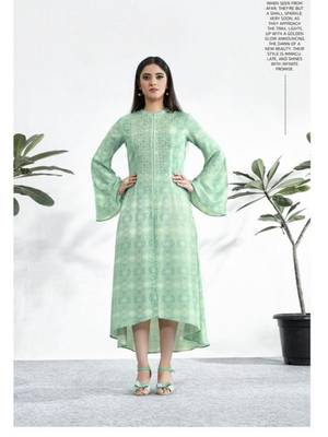 Green Embellished Printed Party Wear Kurti 1