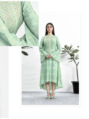 Green Embellished Printed Party Wear Kurti 2