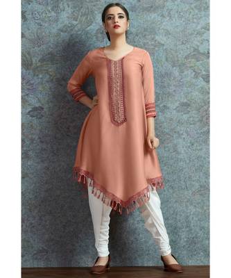 Peach Embellished Printed Party Wear Kurti 1