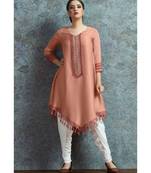 Peach Embellished Printed Party Wear Kurti