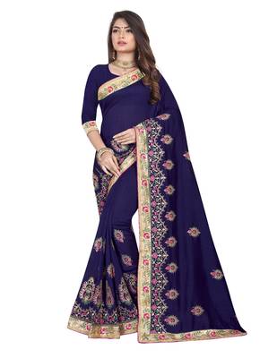 Blue Embroidered Silk Saree With Blouse 1