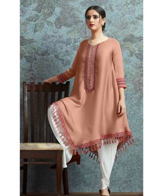 Peach Embellished Printed Party Wear Kurti 2