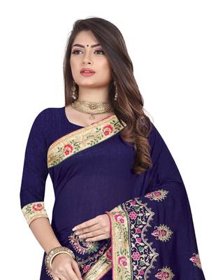 Blue Embroidered Silk Saree With Blouse 2